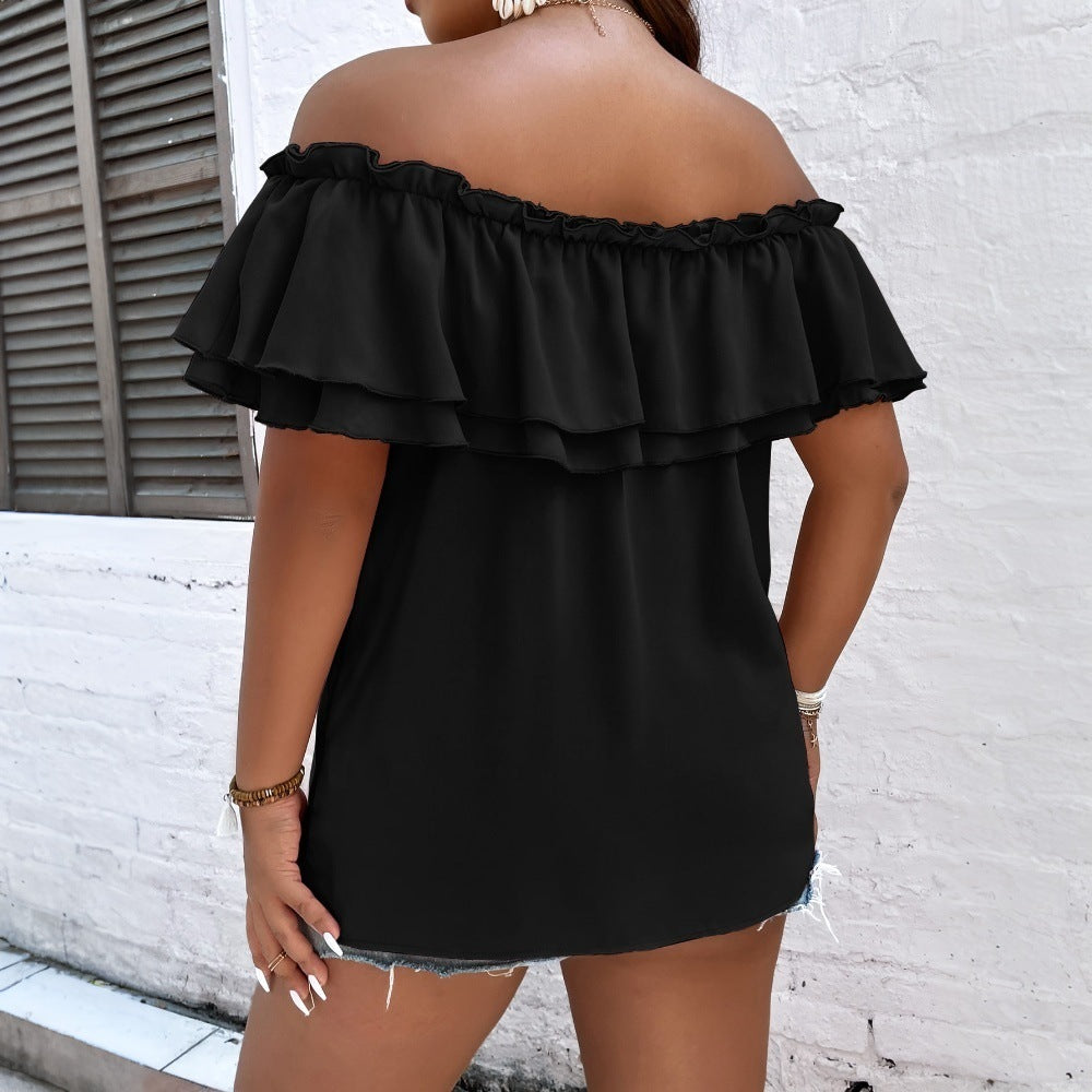Damen Off-Shoulder Oberteil mit Schleifen-Details und Rüschensäumen R&B