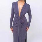 Damen Elegantes Wickelkleid mit tiefem V-Ausschnitt und figurbetontem Design R&B