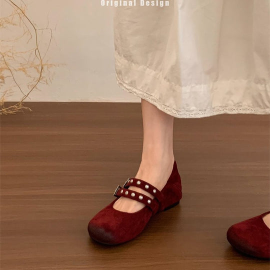 Damen elegante Ballerinas mit dekorativen Schnallen und stützender Innensohle R&B