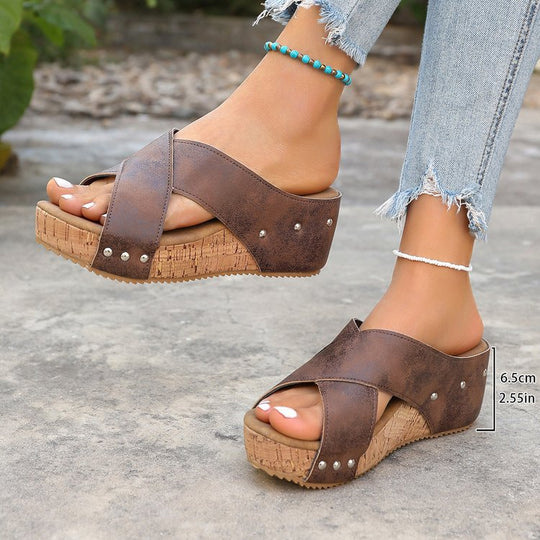 Damen Wedge-Pantoletten mit geflochtenem Riemendesign und komfortablem Fußbett R&B