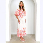 Damen Maxikleid mit voluminösen Ärmeln und floralem Print R&B