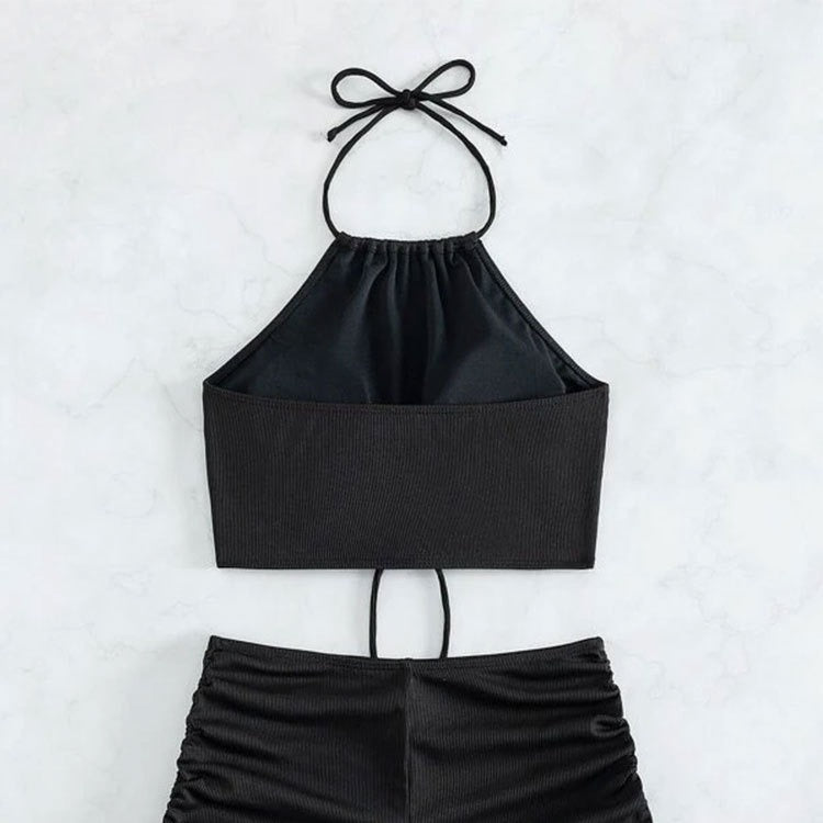 Damen Sportliches Hochgeschlossene Bikini-Set mit Raffungen R&B