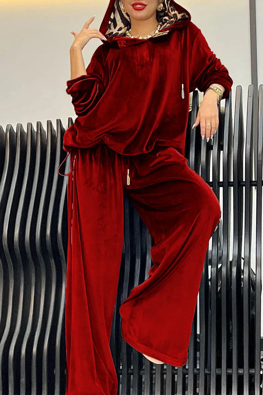 Damen Sportliches Loungewear-Set aus weichem Velours mit Kapuze R&B