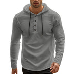 Herren lässiges Langarm-Hoodie-Shirt mit Knopfdetails und praktischen Taschen R&B