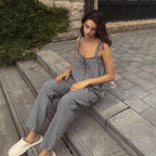 Damen Fließendes Sommer-Jumpsuit mit Karomuster und verstellbaren Trägern R&B