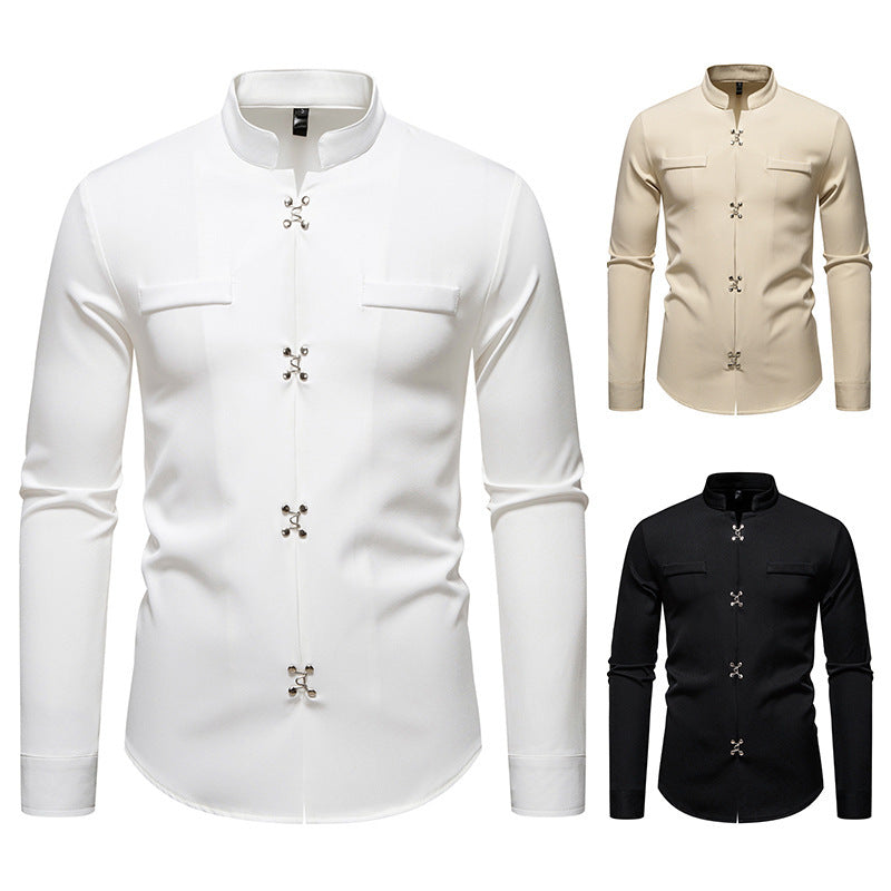 Herren Hemd mit asiatischem Knopfdesign R&B