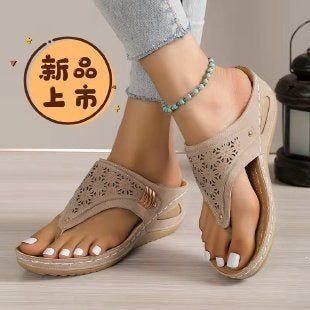 Damen Bequeme Zehentrenner-Sandalen mit Perlenschmuck und anatomischem Fußbett R&B