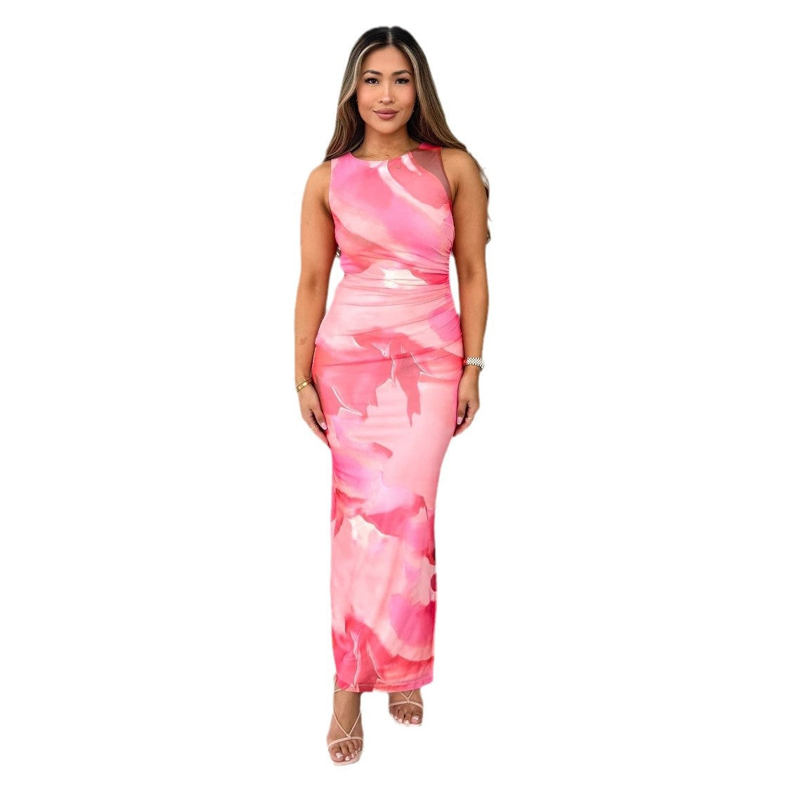 Damen Figurumspielendes Maxikleid mit modernem abstraktem Design R&B