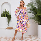 Damen Maxikleid mit floralem Design und elastischem Taillengürtel R&B