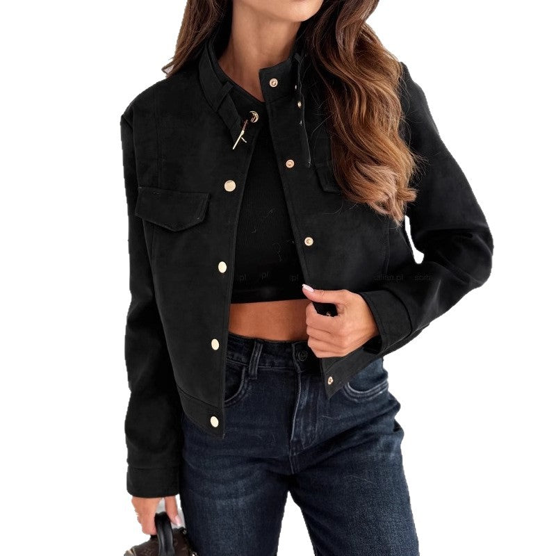 Damen elegante Jacke aus weichem Wildleder mit Knopfdetails R&B