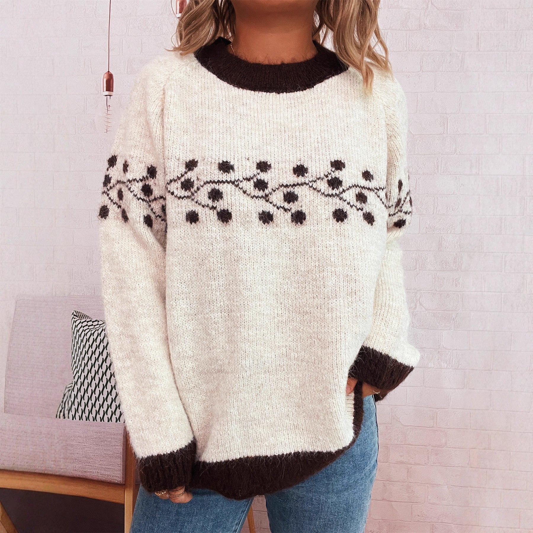 Damen Strickpullover mit floralem Muster und weichem Material R&B