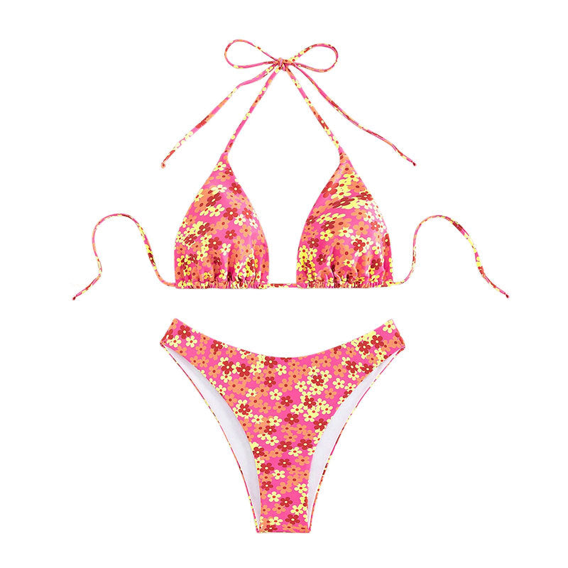 Damen Triangel-Bikini mit floralem Design und hohem Beinausschnitt R&B