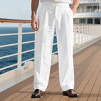 Herren nan legere Leinen-Bundfaltenhose mit elastischem Bund und Kordelzug R&B