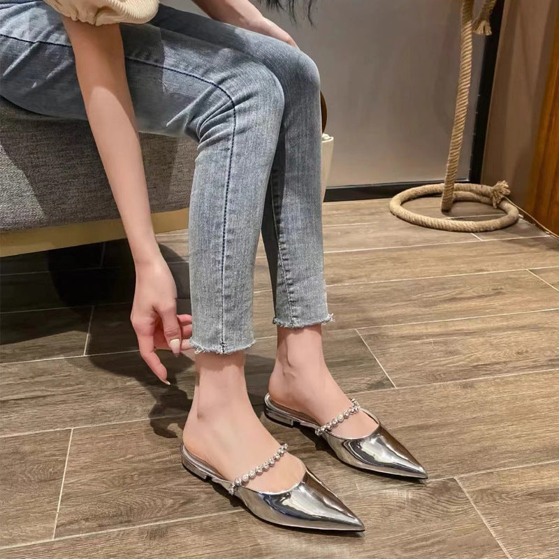 Damen elegante Sling-Ballerinas mit Luxus-Kettenakzent R&B