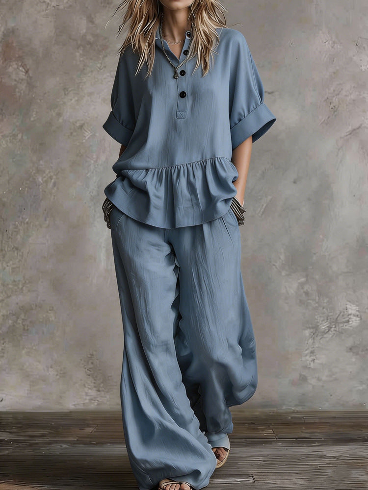 Damen Lässiges Oversize-Hosenanzug mit Wickel-Oberteil R&B