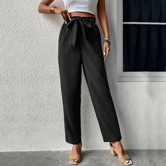 Damen Hochtaillierte Stoffhose mit bequemen Bindegürtel R&B