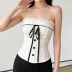 Damen Bustier-Oberteil mit dekorativem Rüschensaum und Knopfdetails R&B