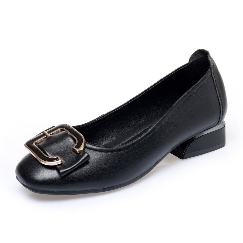 Damen elegante Ballerinas mit modischem Schnallen-Detail und komfortablem Blockabsatz R&B