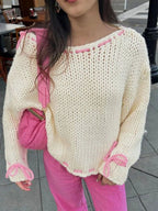 Damen Grobstrickpullover mit verspielten Details und lässigem Schnitt R&B