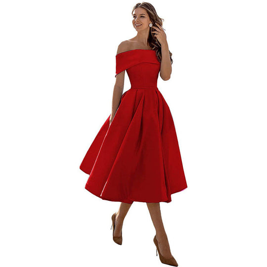 R&B | Legere Mode Satin Cocktailkleid Ohne Träger