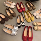 Damen elegante Ballerinas mit schimmerndem Effekt und zierlicher Schleife R&B