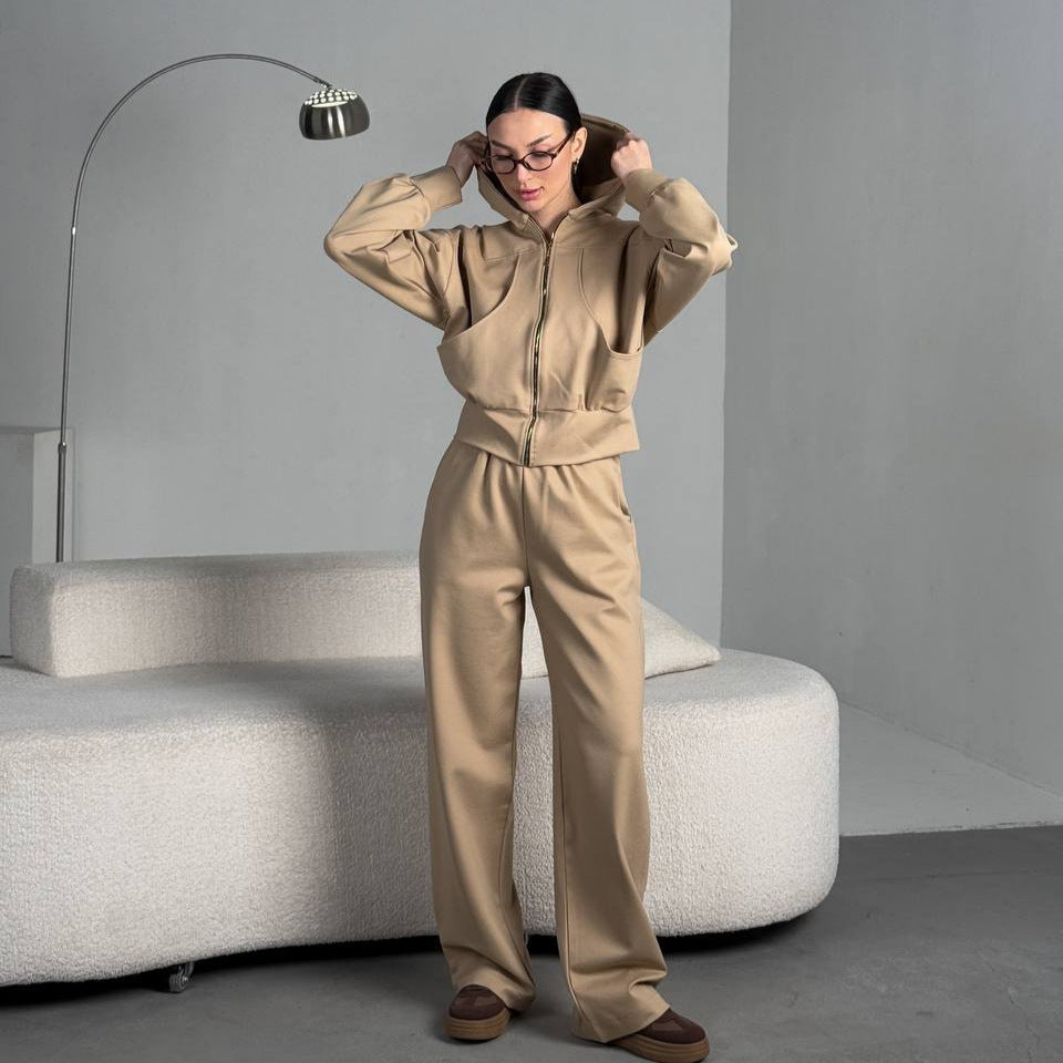 Damen lässige Kapuzenjacke mit hochwertigem Reißverschluss und seitlichen Taschen R&B