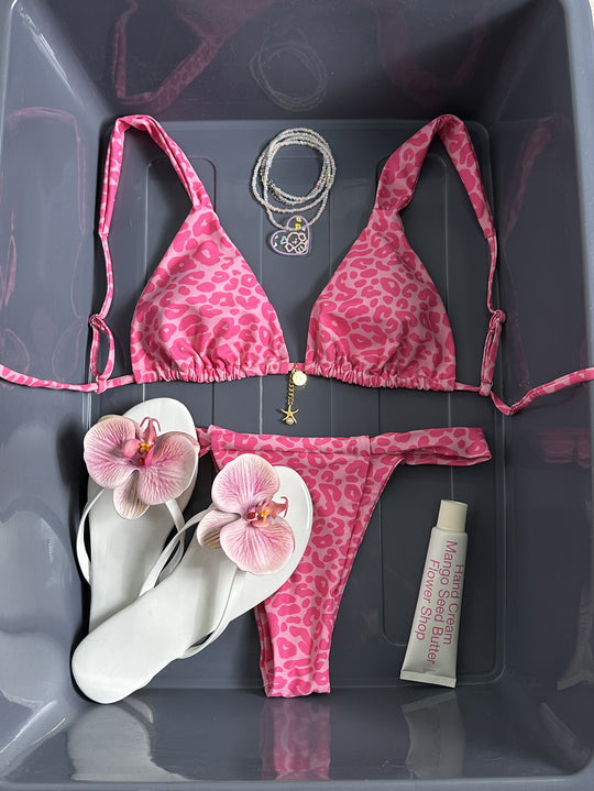 Damen Triangel-Bikini mit Leo-Design und verstellbaren Trägern R&B