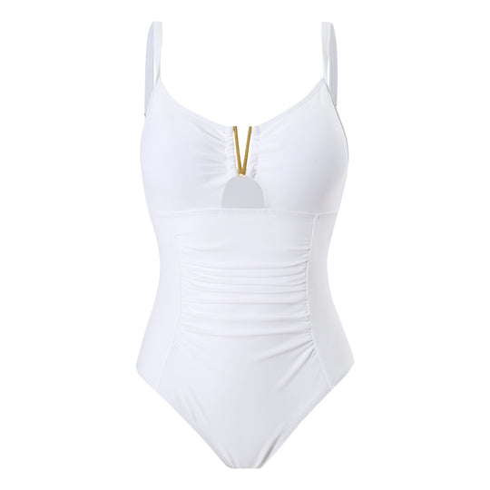 Damen Einteiliger Badeanzug mit Raffung und elegantem Reißverschluss R&B