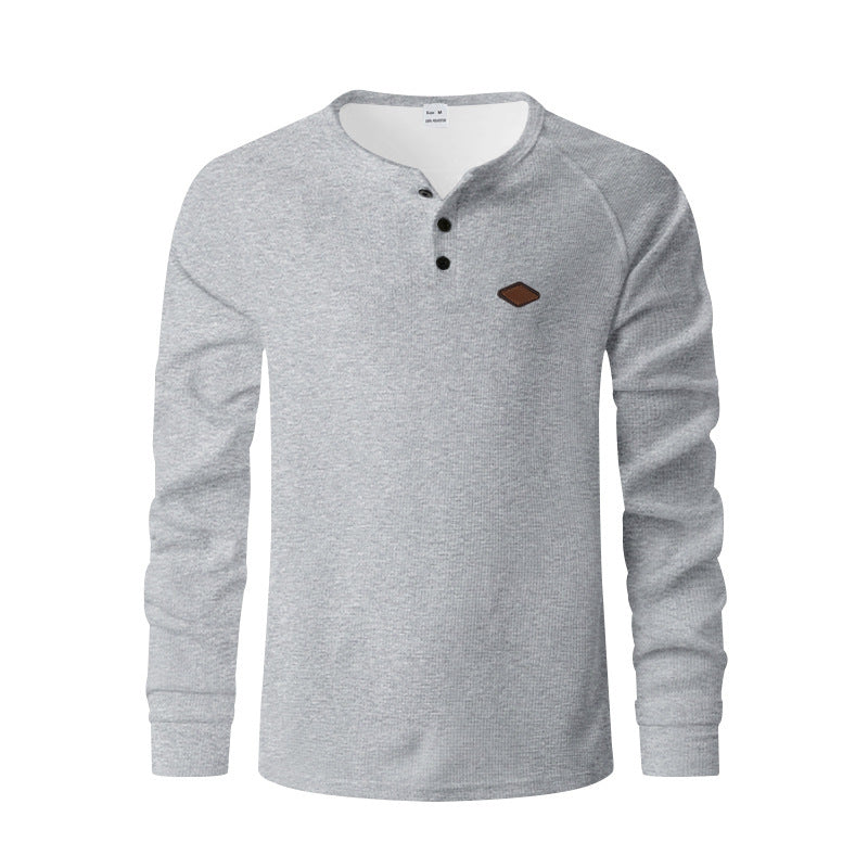 Herren Langarm-Henley-Shirt aus atmungsaktivem Baumwollmix mit strukturiertem Design R&B