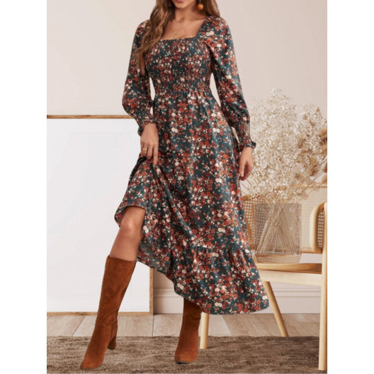 Damen Maxikleid mit Rüschendetails und floralem Design R&B
