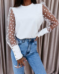 Damen Elegante Bluse mit transparenten Puffärmeln und Punkten