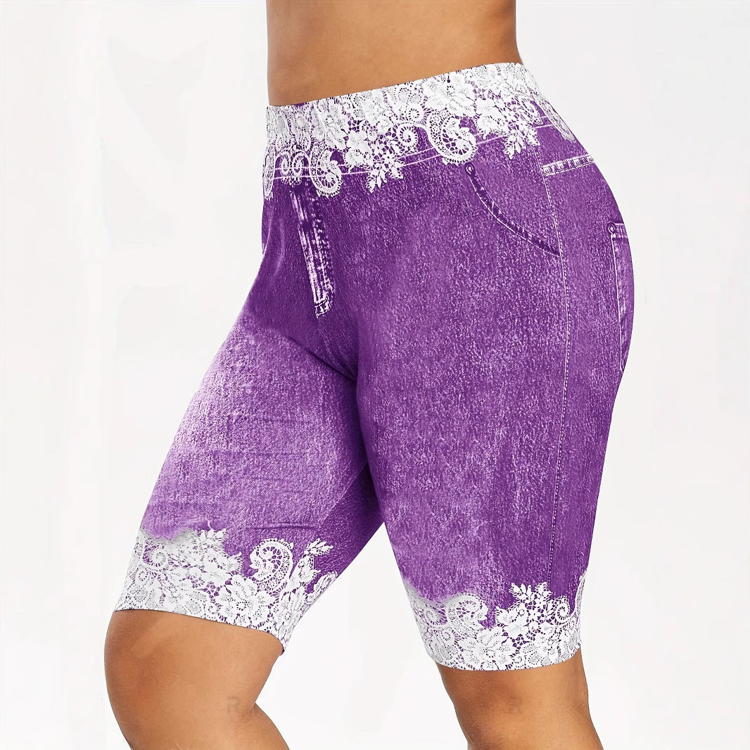 Damen Jeans-Bermuda-Shorts mit Spitzendetails und seitlichen Taschen R&B