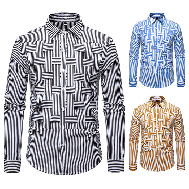 Herren elegantes Hemd mit strukturiertem Streifenmuster R&B