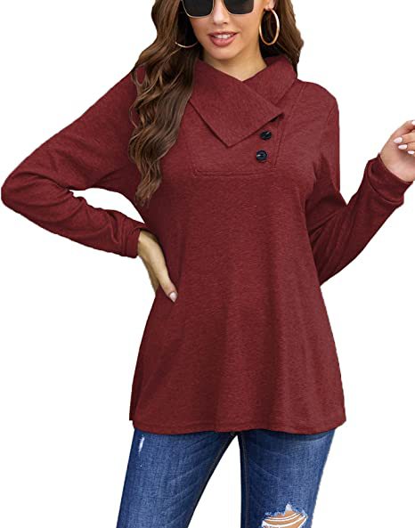 Damen Lässiges Oberteil mit asymmetrischem Kragen und Knopfdetail R&B