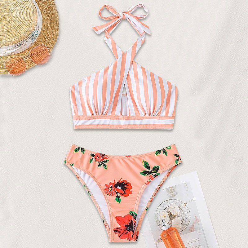 Damen Bikini mit hoch geschnittenem Slip und modischem Wickeloberteil R&B