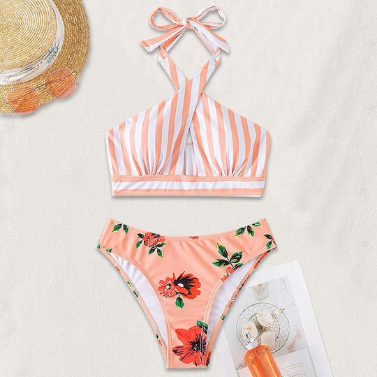 Damen Bikini mit hoch geschnittenem Slip und modischem Wickeloberteil R&B
