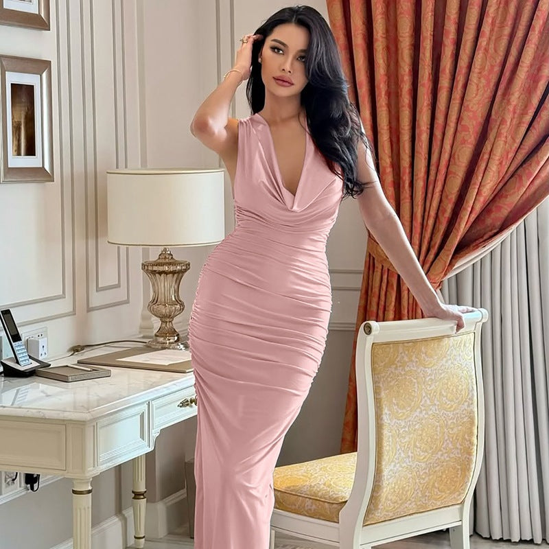 Damen Elegantes Maxikleid mit raffinierten Drapierungen R&B