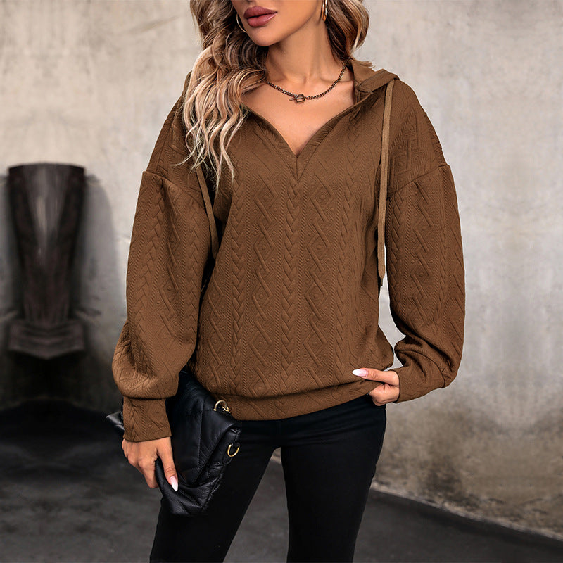 Damen Kapuzenpullover mit strukturiertem Zopfmuster R&B