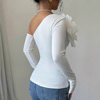 Damen Body mit eleganter Bloom-Applikation und langem Arm R&B