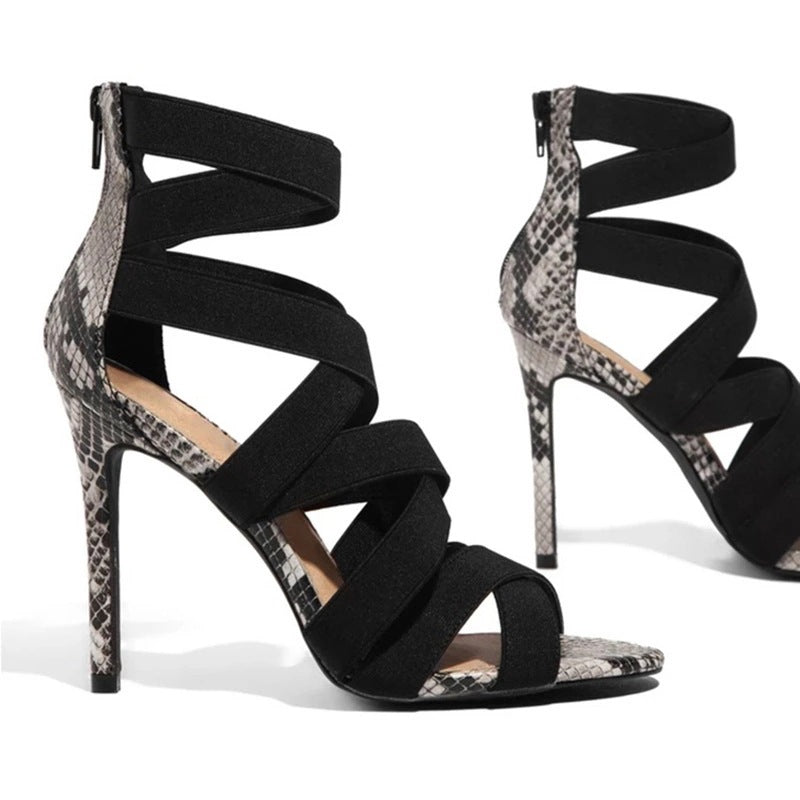 Damen Elegante High Heel Sandalen mit geflochtenen Riemen und strukturiertem Absatz R&B