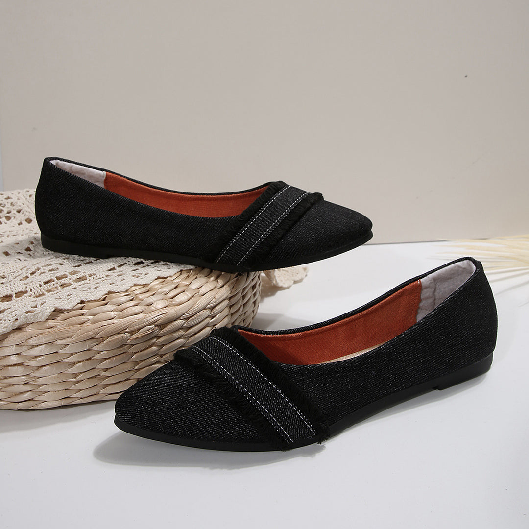 Damen elegante Ballerinas aus Denim mit Fransendetail R&B