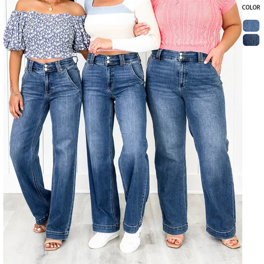 Damen Weit geschnittene Jeans mit hohem Bund und eleganter Nahtführung R&B