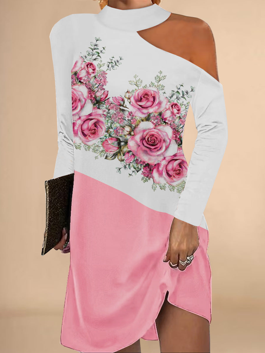 Damen asymmetrisches Blusenkleid mit floralem Motiv und elegantem Halsschnitt R&B