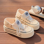 Damen Hochplatform Sneakers mit modischem Stoff-Obermaterial und lockerer Schnürung
