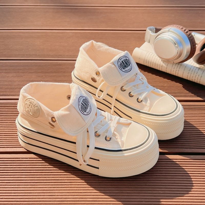 Damen Hochplatform Sneakers mit modischem Stoff-Obermaterial und lockerer Schnürung