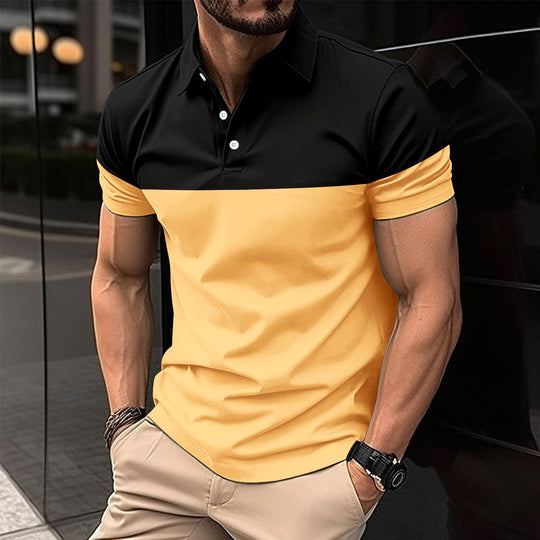 Herren Kurzarm-Polohemd mit kontrastierenden Farbblöcken und modernem Schnitt R&B