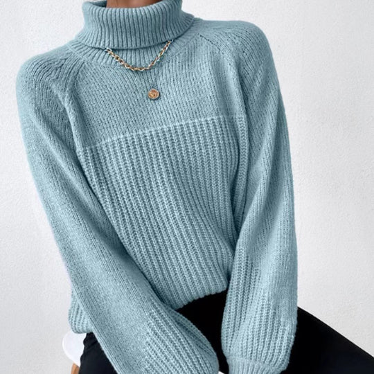 Damen Strickpullover mit hochgeschlossenem Kragen und strukturiertem Rippdesign R&B