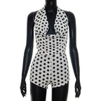 Damen Eleganter Playsuit mit tiefem V-Ausschnitt und modernem Punkte-Muster R&B