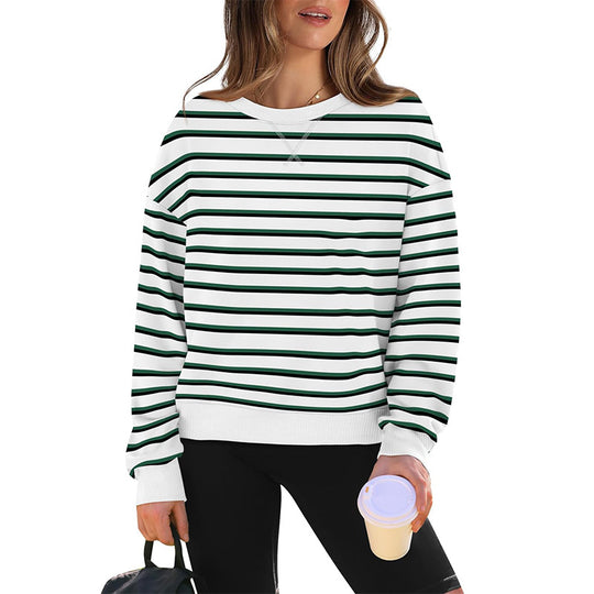 Damen lässiger Sweatshirt mit modernem Streifenmuster und Rundhalsausschnitt R&B