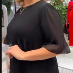 Damen Elegantes Midikleid mit transparenzähnlichen Ärmeln und stilvollen Rüschen R&B